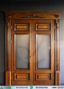 Pintu Jati Panel Kaca Klasik Ukiran HP-347
