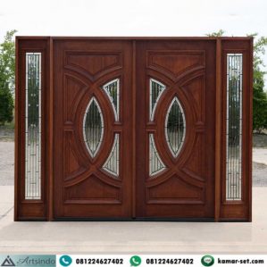 Pintu Utama Jati Jepara Model Kupu Tarung 2 Jendela