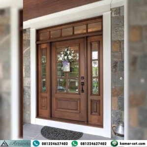 Pintu Utama Minimalis Kayu Jati Kombinasi Kaca Bening