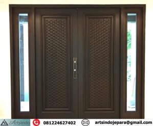Pintu Rumah Mewah Minimalis 2 Jendela Model Anyaman 3D