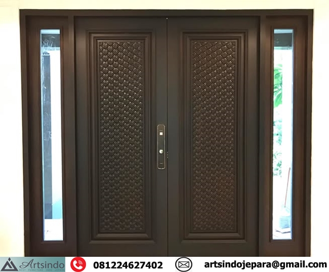 Pintu Rumah Mewah Minimalis 2 Jendela Model Anyaman 3D