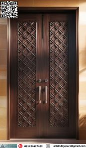 Pintu Utama Mewah Artistik Kayu Jati Motif Panil Profil Diamon