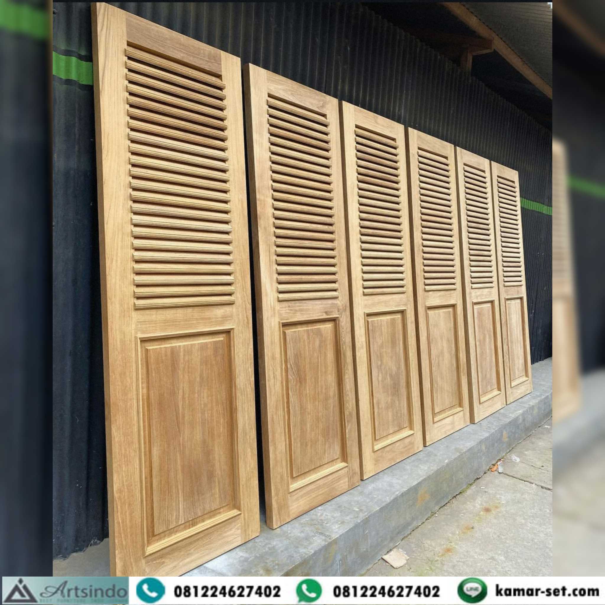 Pintu Garasi Lipat Kayu Jati Perhutani Model Krepyak Panil