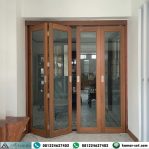 Pintu Kaca Frame Kayu Jati Lipat Roda Geser