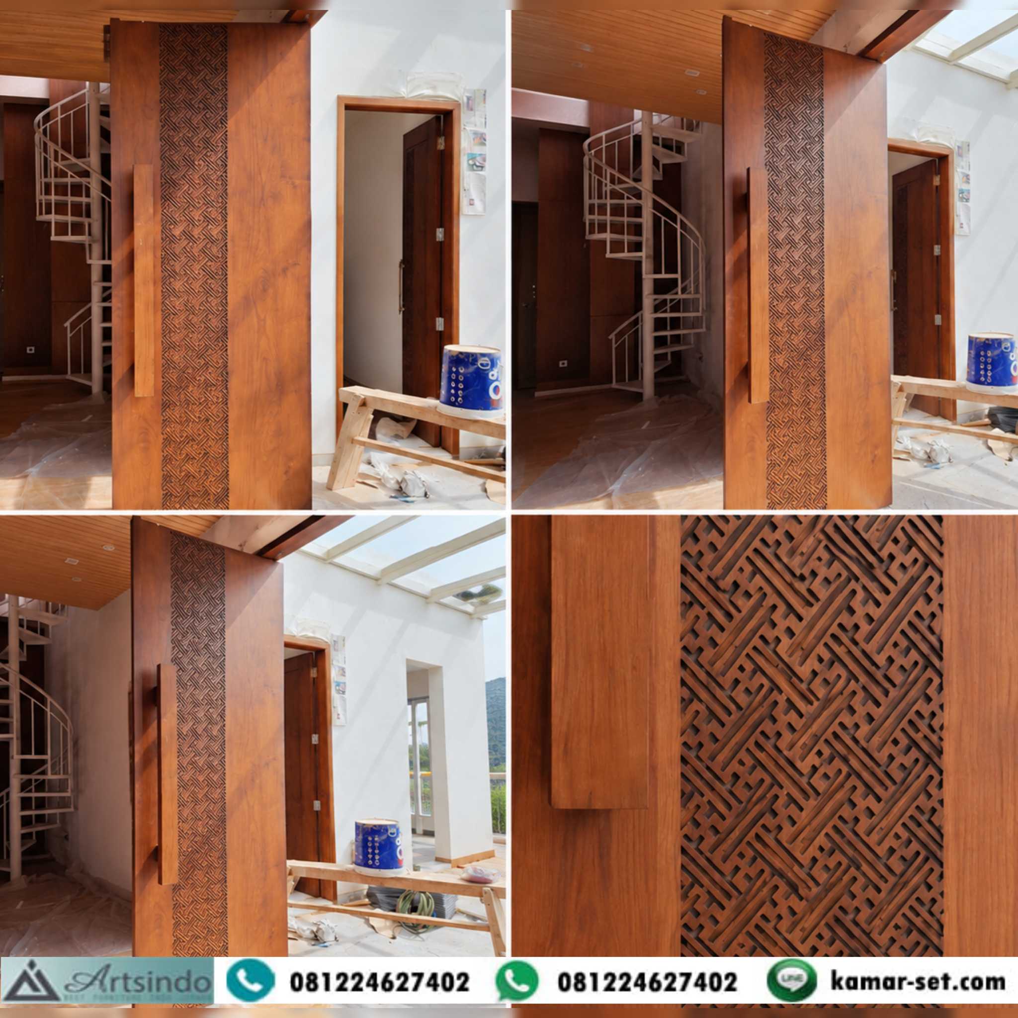 Detail Pintu Ukiran Motif Labirin Engsel Pivot