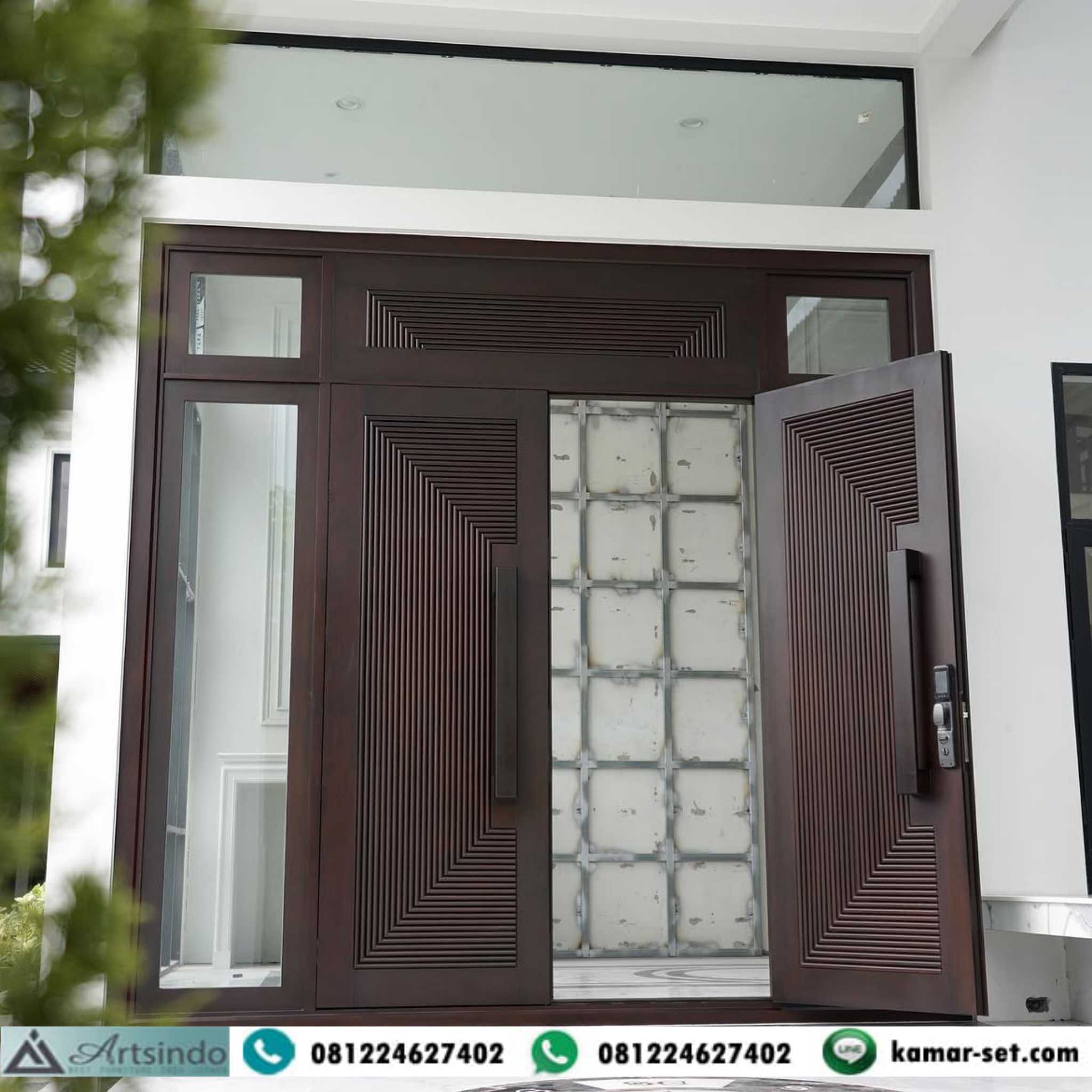 Pintu Jati Motif Modern Minimalis Garis 3D
