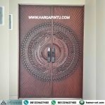 Pintu Utama Pivot Ganda Kayu Jati Motif Ikan YinYang