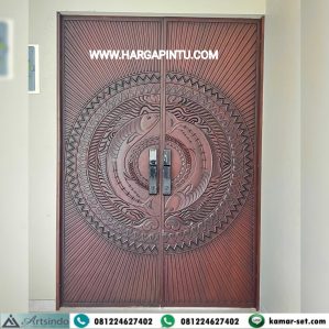 Pintu Utama Pivot Ganda Kayu Jati Motif Ikan YinYang