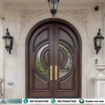 Pintu Utama Mewah Lengkung Panil Kaca Patri Inlay