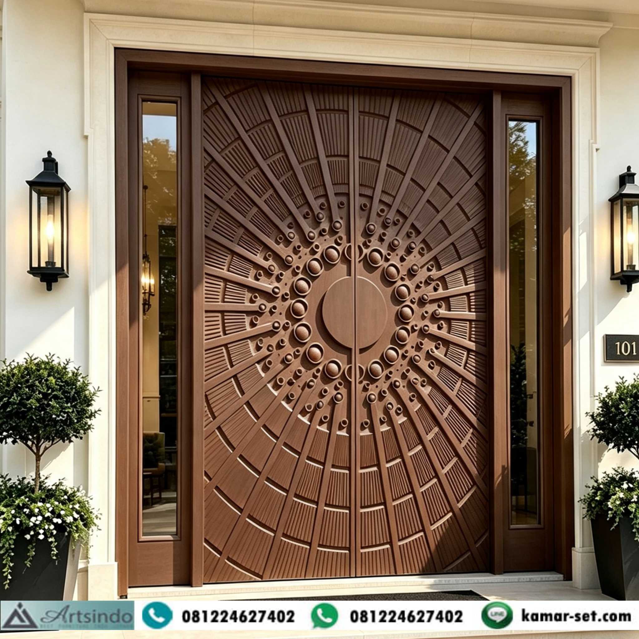 Pintu Utama Rumah Mewah Florence Ukiran CNC Matahari