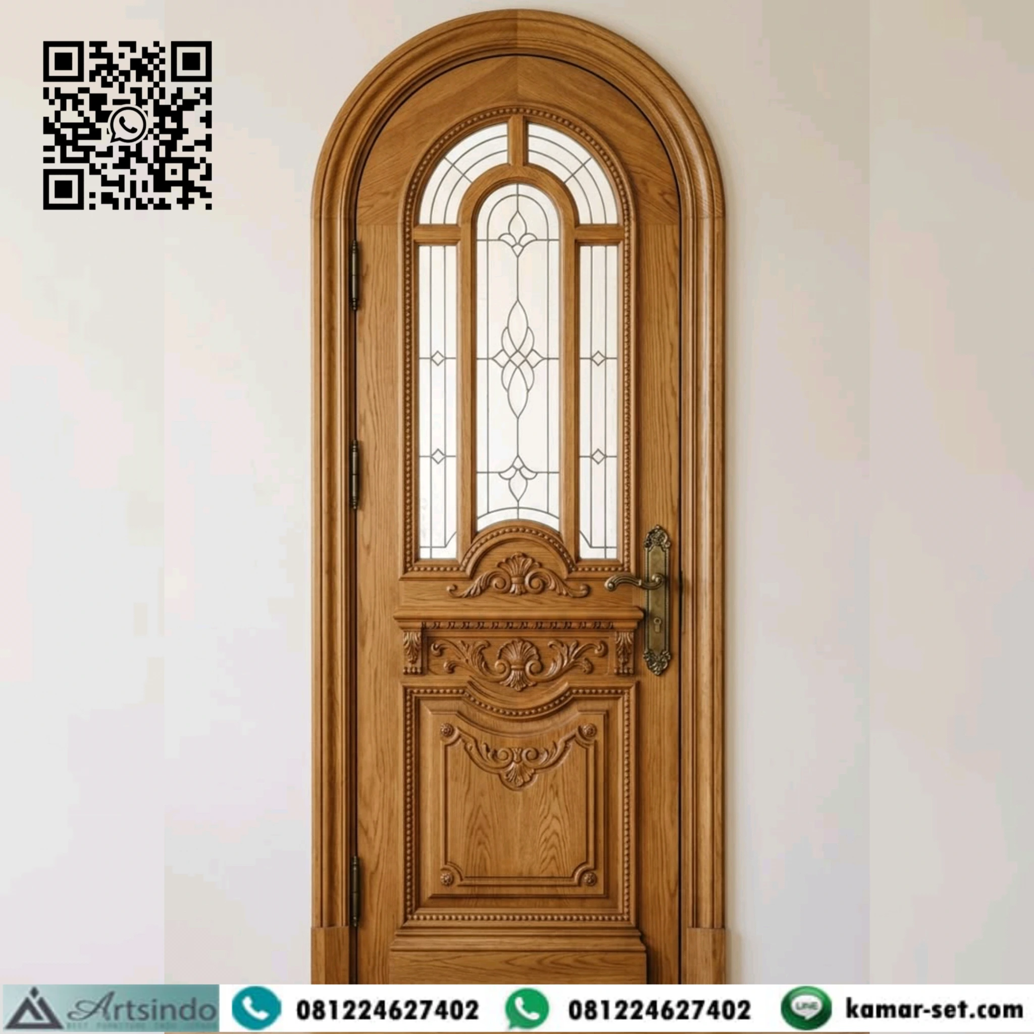 Pintu Klasik Kayu Jati Heritage Arch Kaca Patri