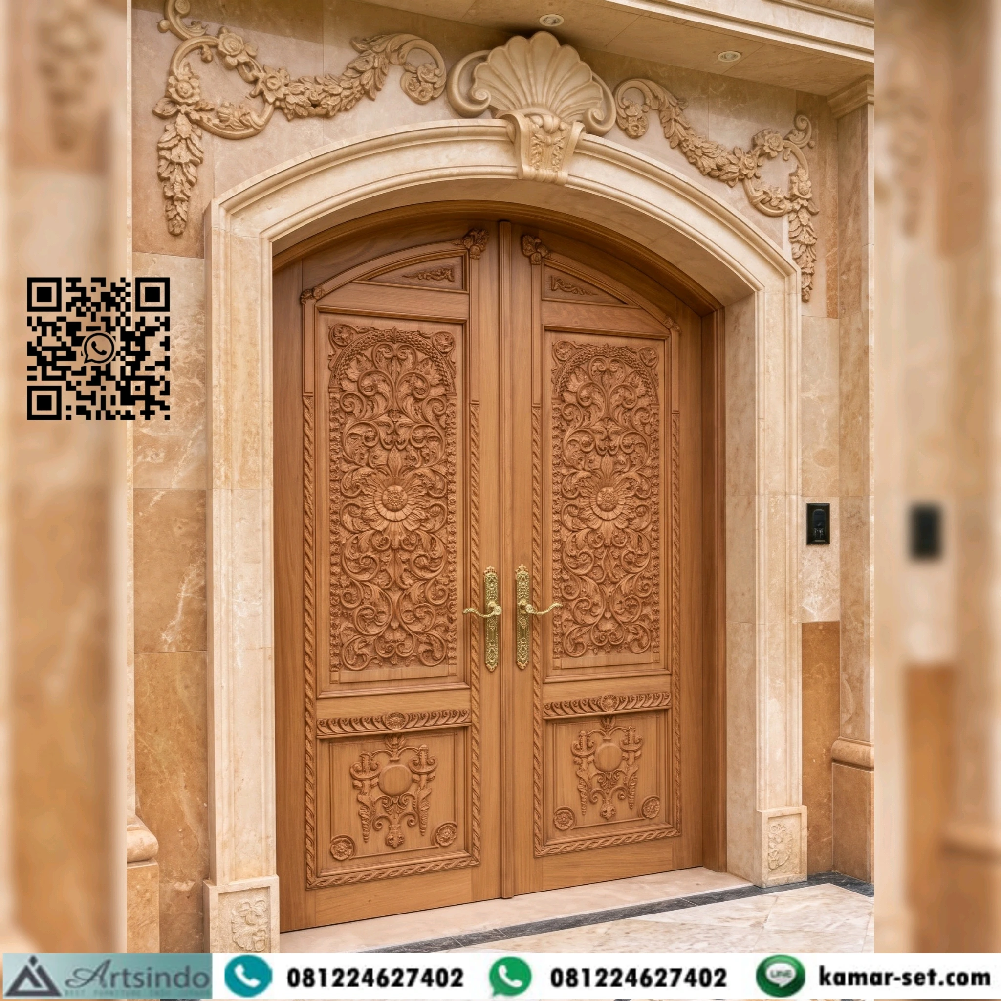 Pintu Rumah Mewah Klasik Kayu Jati Solid Model Lengkung